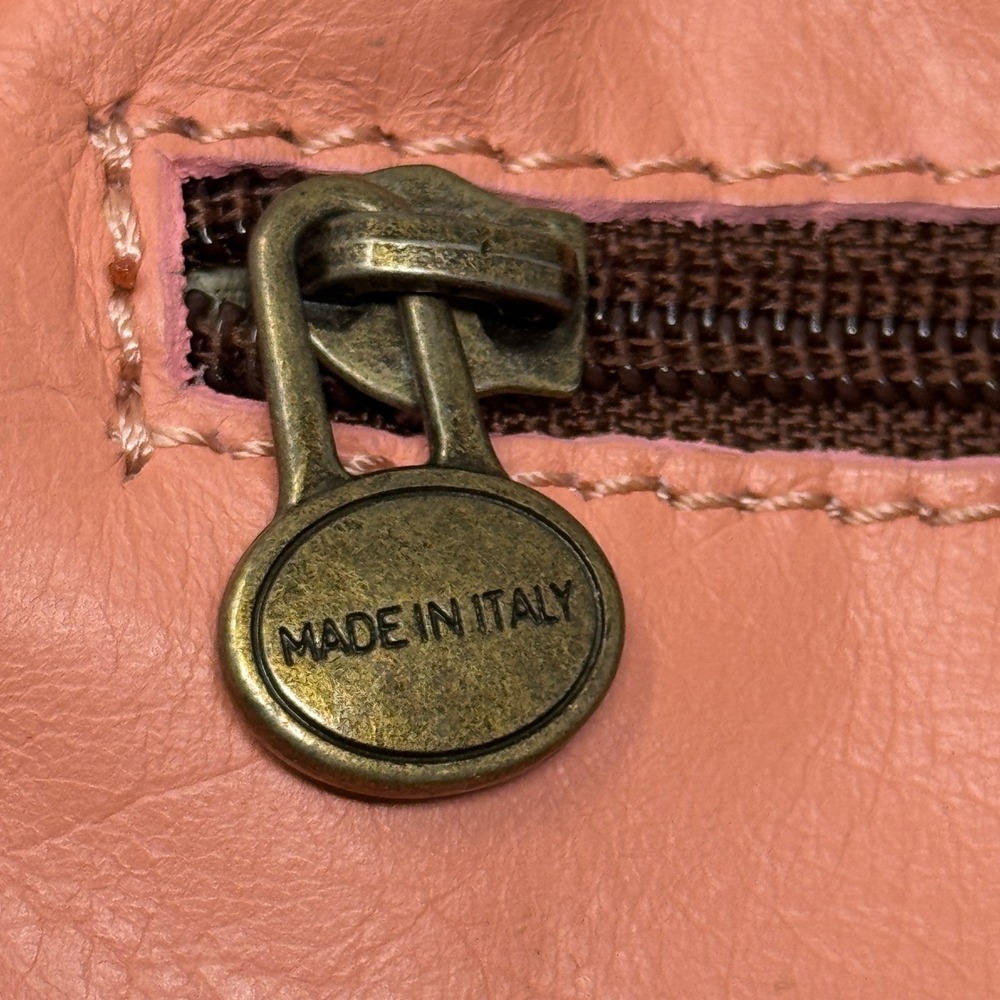Vintage Italian Leather Backpack Purse – Coral Pink & Brown Made in Italy - Picture 4 of 10